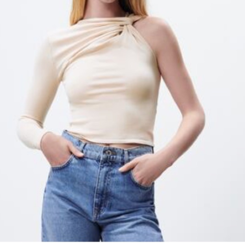 NWT Zara Knotted One Sleeve Knit Top Sz L